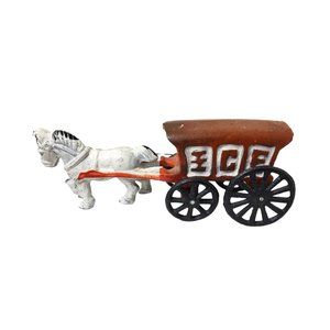 vintage cast iron red ice wagon white horse drawn cart carriage toy